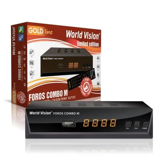 Ресивер цифровой World Vision FOROS Combo M эфирно-спутниковая DVB-T2/S2/C тв приставка, медиаплеер