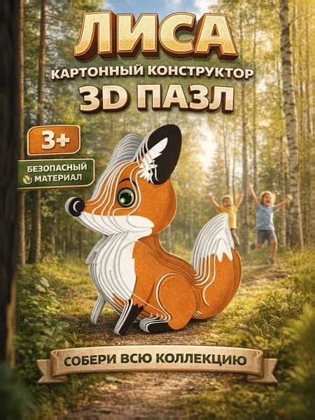 3Д Пазл картонный / Лиса / конструктор из картона