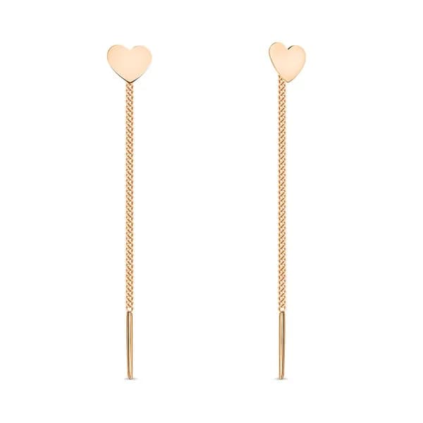 Серьги протяжки женские из красного золота 585 пробы, длинные 585GOLD
