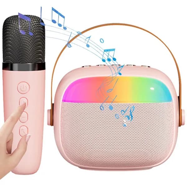 Портативная колонка K30 для караоке с Bluetooth 5.3, встроенным микрофоном и цветными LED-лампами