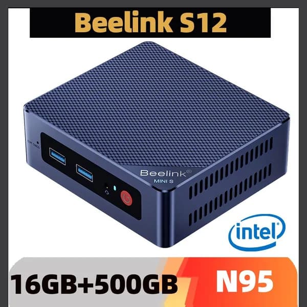 Beelink Мини-ПК Мини ПК Beelink MINI S12 (Intel N95, RAM 16 ГБ, SSD 500 ГБ, Intel HD Graphics, ), темно-синий