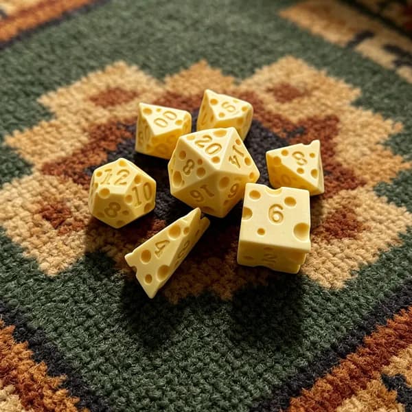 Сырные кубики для настольных игр набор из 7 штук (D4, D6, D8, D10, D00, D12, D20)