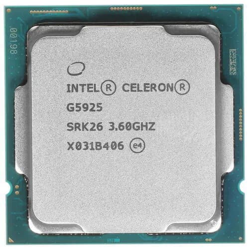 Процессор Intel Celeron G5925 OEM (CM8070104292013SRK26) - LGA 1200, 2 x 3.6 ГГц, L2 - 0.5 МБ, L3 - 4 МБ, 2хDDR4-2666 МГц, Intel UHD Graphics 610, TDP 58 Вт