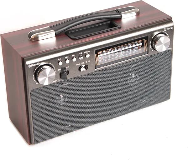 Радиоприемник ретро РП-322 черный, 6 Вт, FM радио, USB micro-SD AUX Bluetooth, сеть, аккум., бат.