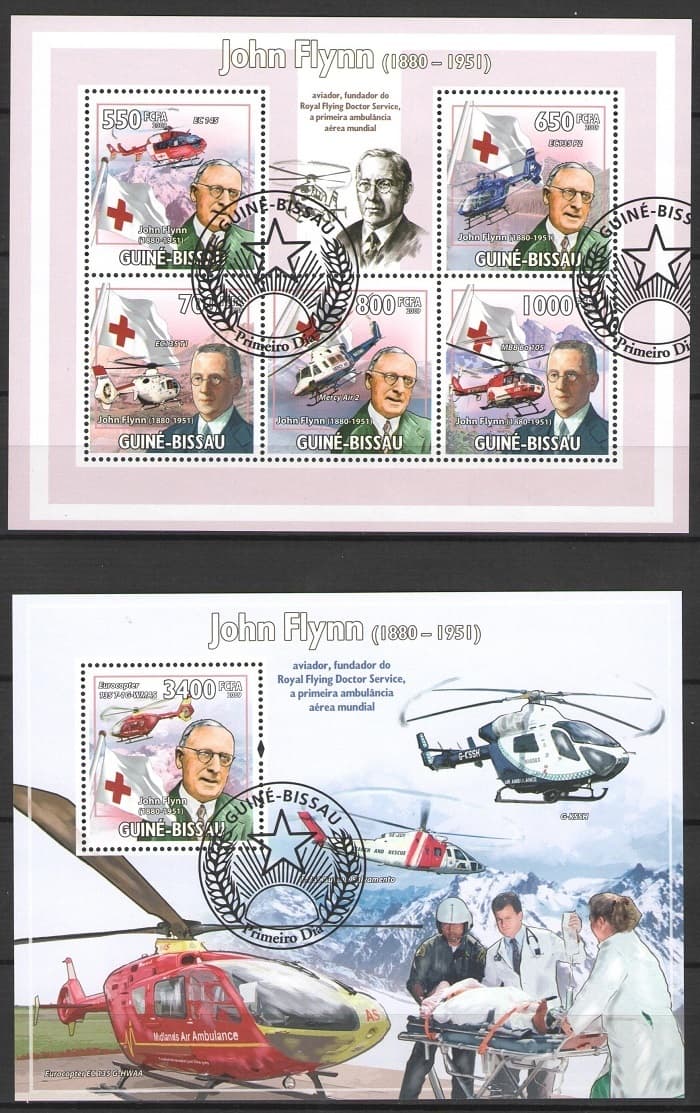 Гашеный блок и лист марок. "Джон Флинн". Гвинея-Бисау. 2009 г.