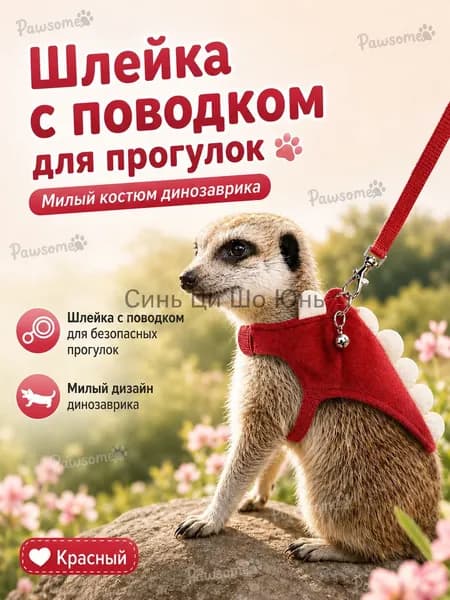 Шлейка с поводком для хорька и мелких животных, регулируемый костюм динозавр для прогулок, одежда для крыс, морских свинок и кроликов