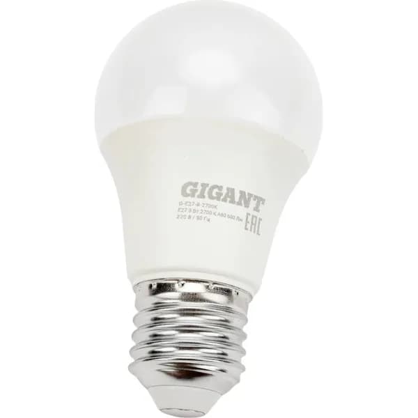 Лампочка светодиодная E27 теплый белый свет Gigant 8Вт 2700К А60 600Лм G-E27-8-2700K