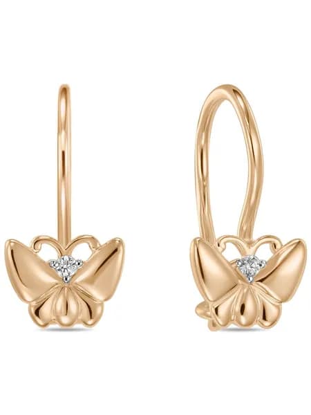 MIUZ Diamonds Серьги детские из красного золота бабочки с фианитами