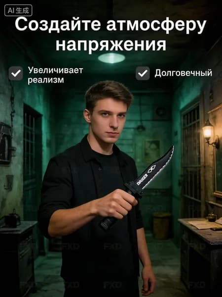 Театральный нож реквизит со складным лезвием для кино и сцены, бутафорский кинжал пластиковый 18 см. Безопасное оружие для съемок, трюков и постановки сценического боя.