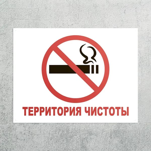 Наклейка Территория чистоты / Курение запрещено / Не курить 3 шт, предупреждающий знак, самоклеящаяся плёнка, 300х220 мм