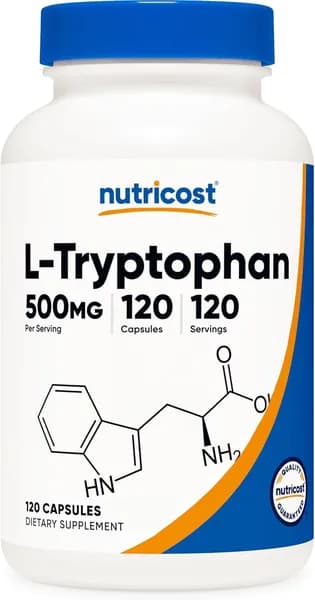 Nutricost L-триптофан 500 мг, 120 капсул - с BioPerine, без глютена, без ГМО