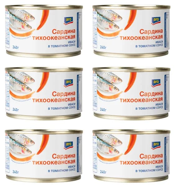 aro Сардина тихоокеанская иваси в томатном соусе, 240 г, 6 шт