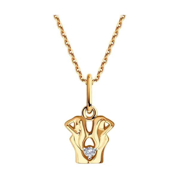 Золотая подвеска знак зодиака Близнецы DIAMANT-ONLINE с фианитом 585 пробы