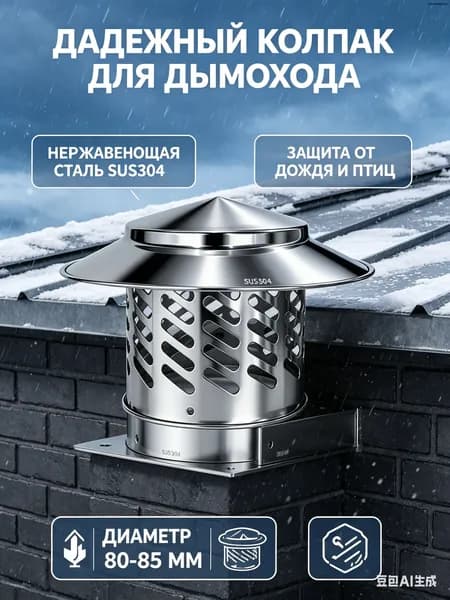 Колпак на дымоход нержавеющий SUS304, зонт для вытяжной трубы 80 мм-дефлятор вентиляционный жаростойкий, для печи и камина
