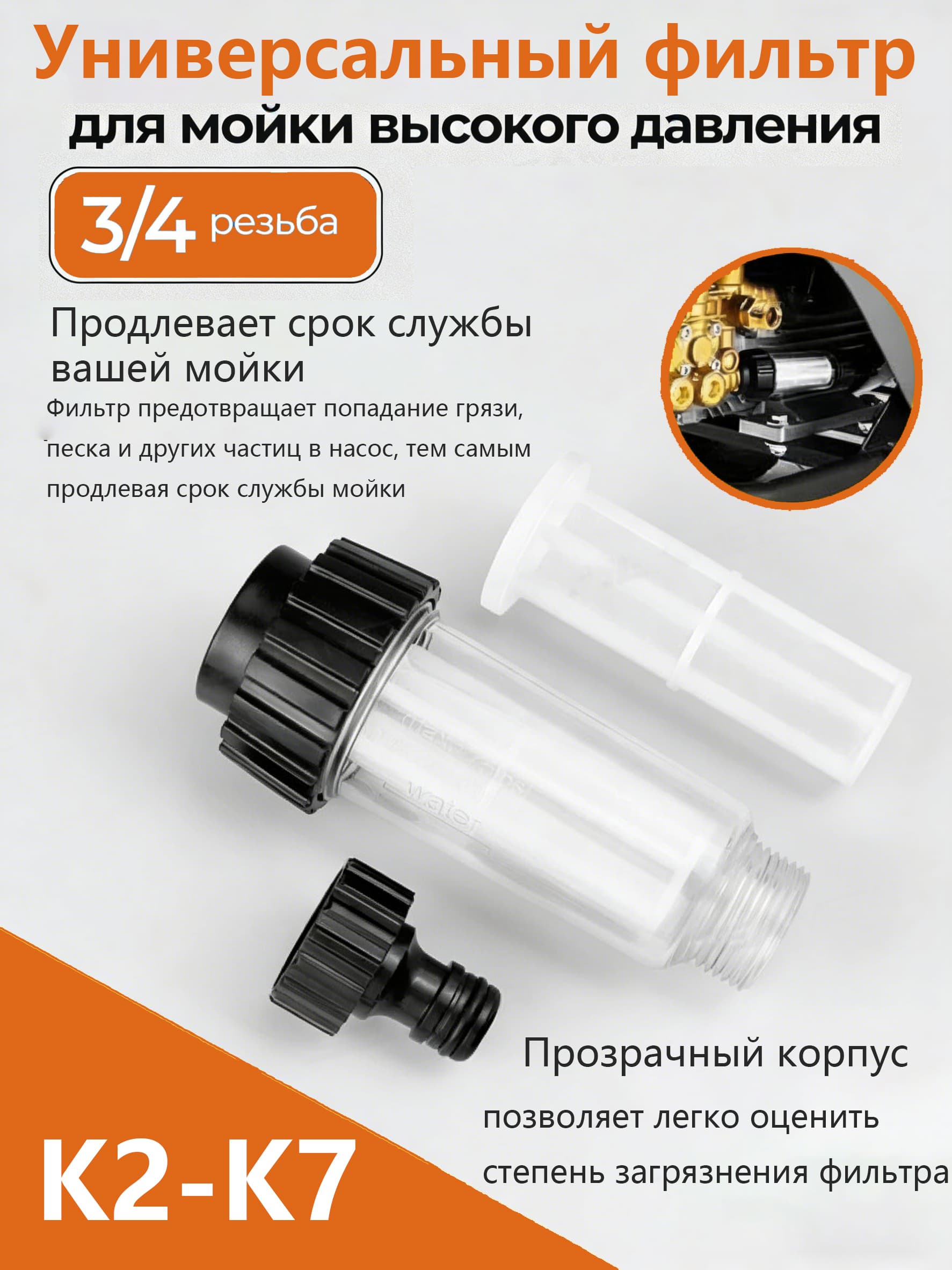 Фильтр для мойки высокого давления Karcher серий K2-K7, Champion, Stihl и других, с адаптерами для шлангов, фильтр для мойки керхер