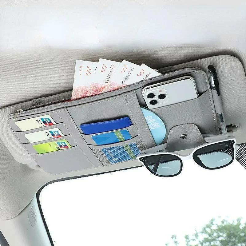 Органайзер для солнцезащитного козырька автомобиля с молнией, для карт, очков, телефона, чеков и документов