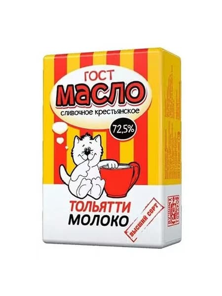 Сладкосливочное масло Тольяттимолоко Крестьянское ГОСТ 72,5% БЗМЖ 180 г