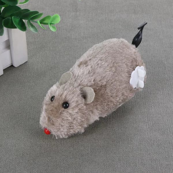 Игрушки для кошек: серая заводная плюшевая мышка