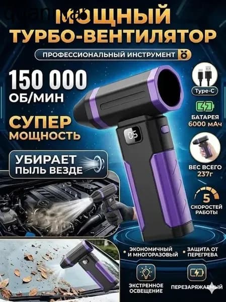 Воздуходувка - пылесос портативная аккумуляторная, Ветродуйка с функцией пылесоса / Воздуходувка для компьютера, Турбовентилятор