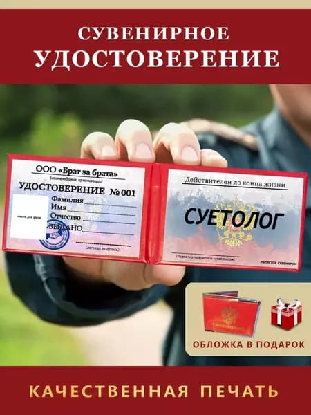 Удостоверение Сувенирное Шуточное ксива "СУЕТОЛОГ"