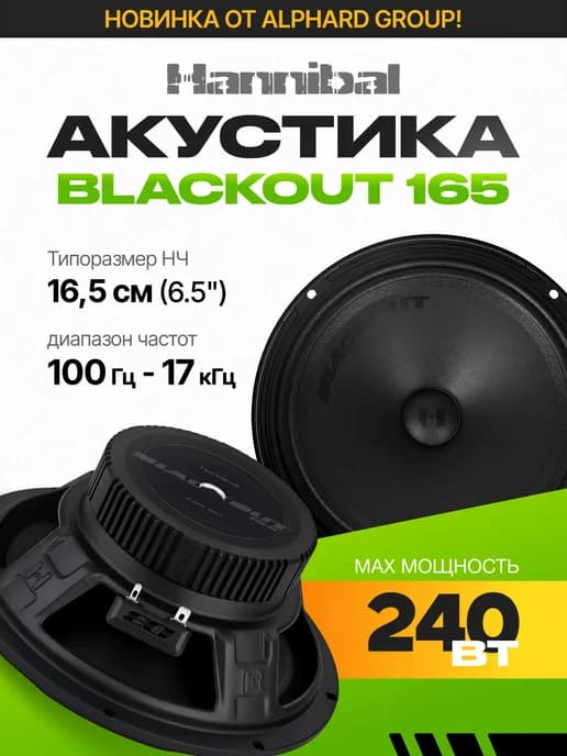 Колонки в машину Alphard Hannibal Blackout 165, 16.5 см