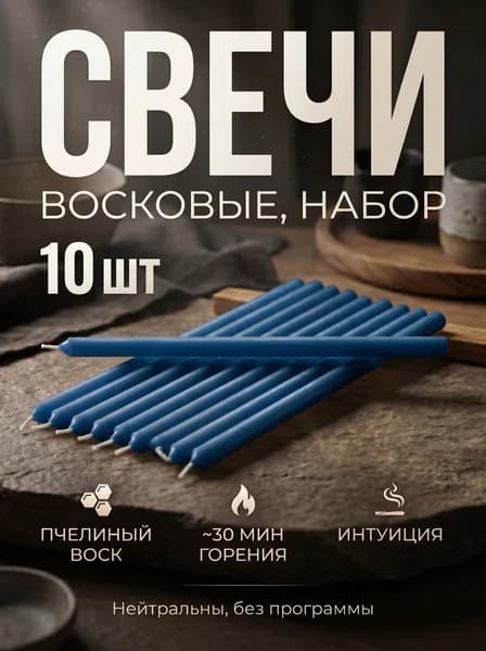 Свечи восковые Синие10 шт