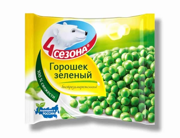 Горошек зеленый 400 г, 4 Сезона, замороженный