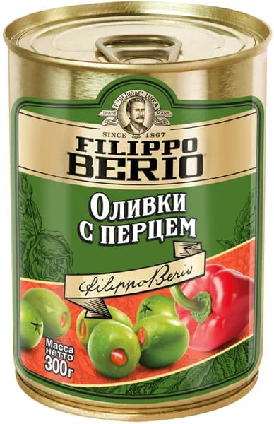 Оливки без косточки FILIPPO BERIO с перцем, 300г
