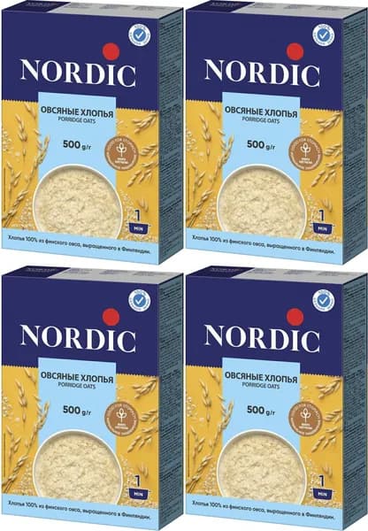 Хлопья Nordic овсяные, комплект: 4 упаковки по 500 г
