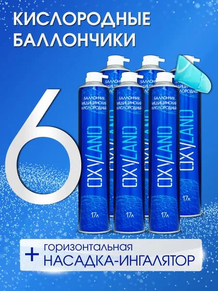 Кислородный баллончик OXYLAND 17л (6 шт.) + насадка-ингалятор