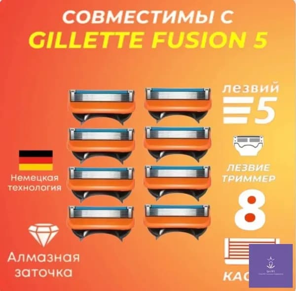 Сменные кассеты Men's5asl для бритвенных станков совместимы c популярными мужскими бритвами, 8 шт по 5 лезвий с триммером