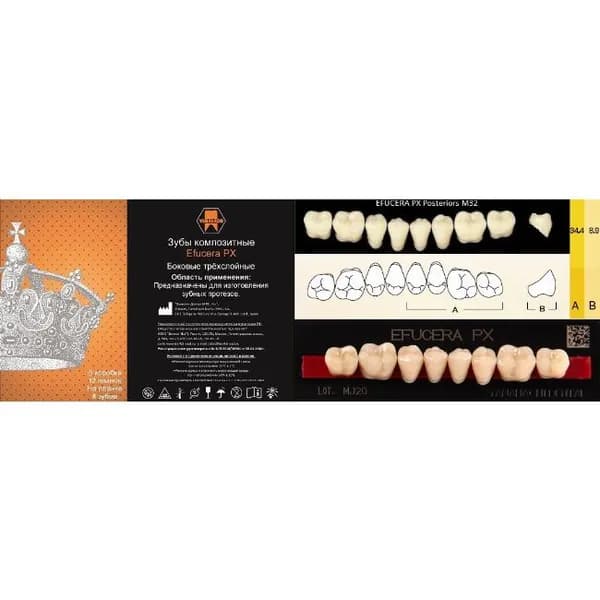 Зубы композитные трехслойные, вариант исполнения: PX, EFUCERA Posterior (боковые нижние), фасон 32 цвет A4,8 шт. на планке.