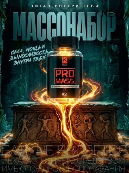 PRO MASS / Тестостерон для мужчин, капсулы для набора веса, для набора мышечной массы, повышение тестостерона, выносливость / "Масс" ("Mass") 60 шт, 450 мг