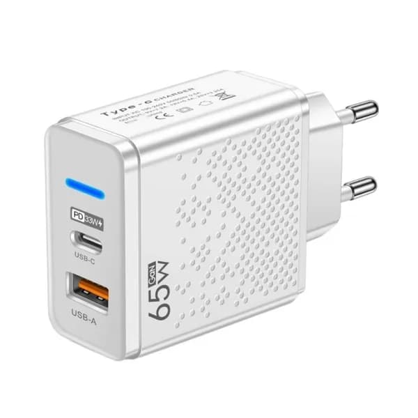 (1 шт.) Светодиодный зарядный USB+PD Type-C (многофункциональный, белый)