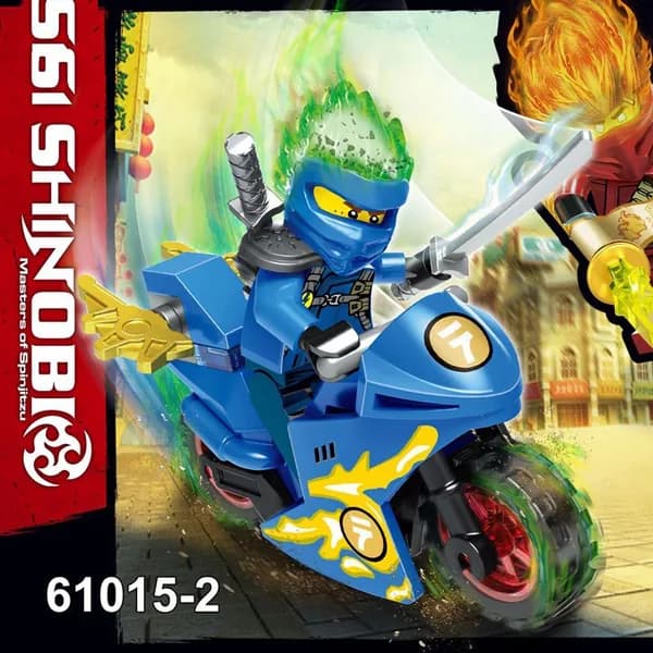 Конструктор Shinobi: Ниндзя Джей (Jay) на синем мотоцикле 61015-2, минифигурка с мечом, совместим с LEGO Ninjago