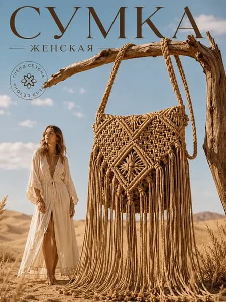 Сумка плетеная бохо макраме клатч вязаный