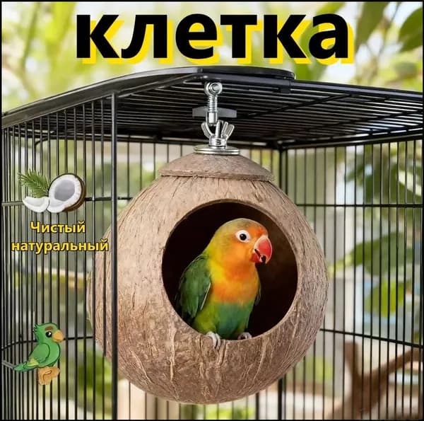 Эксклюзивное гнездо для попугая создано из натурального кокоса, диаметр которого составляет 1013 см, в комплекте 1 штука