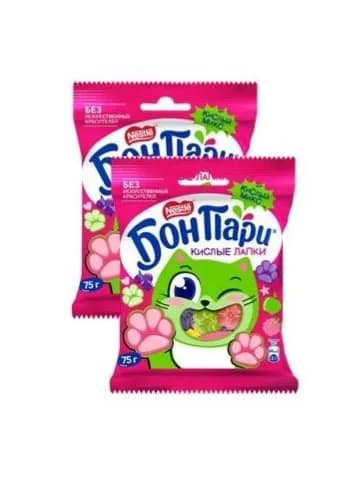 Бон Пари . Кислые лапки. Мармелад жевательный со вкусом фруктов, 2шт по 75 г