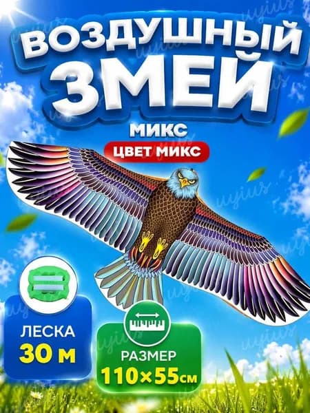 Воздушный змей Красно-черный Орёл с катушкой 30м, размах 110см / Управляемый летучий змей для игры на улице
