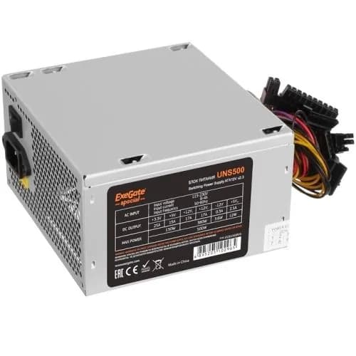 Блок питания Exegate UNS500 500Вт ATX 2.3 12 см, 20+4 pin, 6+2pin PCI-E, 3 SATA, 2 Molex, FDD