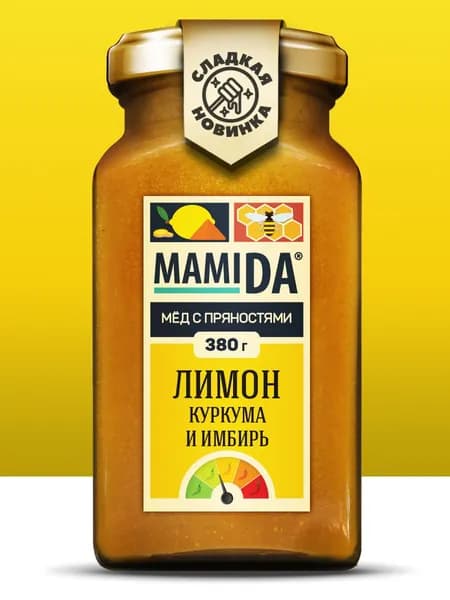 Мед куркума и имбирь и лимон МамиДА, 380г
