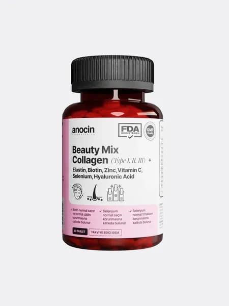 Anocin Beauty Mix Коллаген типа I-II-III Эластин Биотин Цинк Селен Гиалуроновый коллаген 30 таблеток