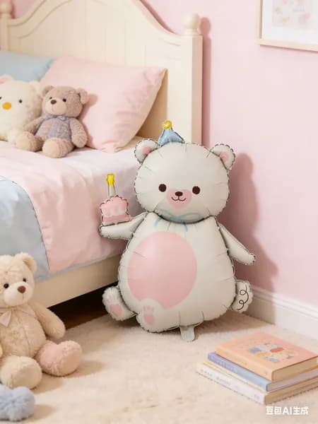фольгированный шар мишка (39''/99 см) , Мишка с кексиком, Кремовый, Сатин, 1 шт. в уп.для праздников/дней рождения