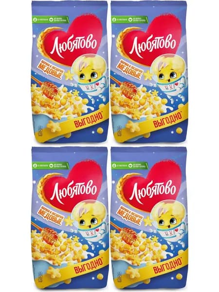 Сухой завтрак Любятово Медовые шарики и звездочки 420 г, набор: 4 штуки
