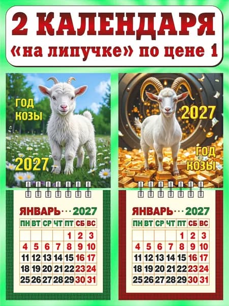 Календарь настенный мини отрывной на 2027 год. Комплект - "Год козы; Год богатой козы"