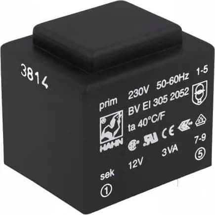 Трансформатор HAHN BV EI 305 2052 залитый, 3ВА, 230ВAC, 12В, Монтаж PCB, IP00, 1 шт