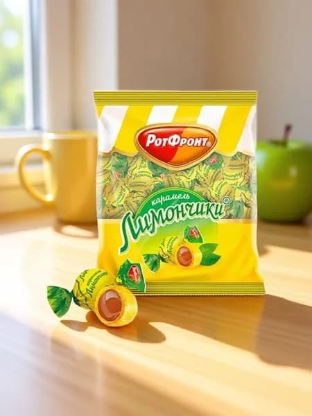 Карамель РотФронт Лимончики, Освежающая карамель с насыщенной цитрусовой начинкой, в упаковке, 250 гр., Россия