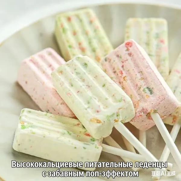 Поп-леденцы в виде мороженого, вкусы дыни+клубники+молока, индивидуальная упаковка