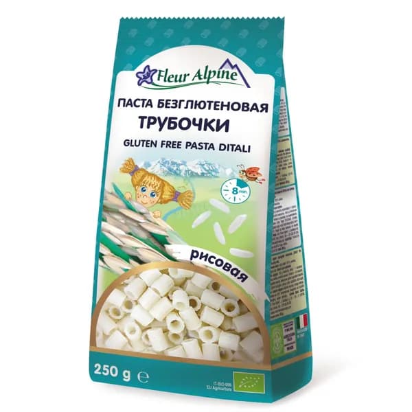 Макароны Безглютеновые Рисовые Трубочки Fleur Alpine, для всей семьи, 250 г
