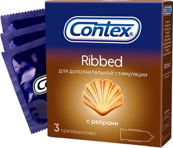 Презервативы Contex / Контекс Ribbed с ребрами для дополнительной стимуляции из латекса с силиконовой смазкой 3шт.